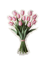 Obraz premium pink tulips in vase on scrapbook collage