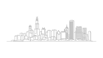 Fototapeta premium Chicago Skyline Silhouette: An abstract line drawing captures the essence of the Chicago skyline, featuring its iconic skyscrapers and urban landscape.