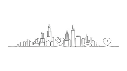 Obraz premium City Skyline Silhouette in Love: a minimalist line drawing silhouette of urban city skyline, symbolizing love, connection, and the intricate beauty of an urban landscape.