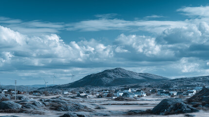 Snow-covered mountains and Nordic villages