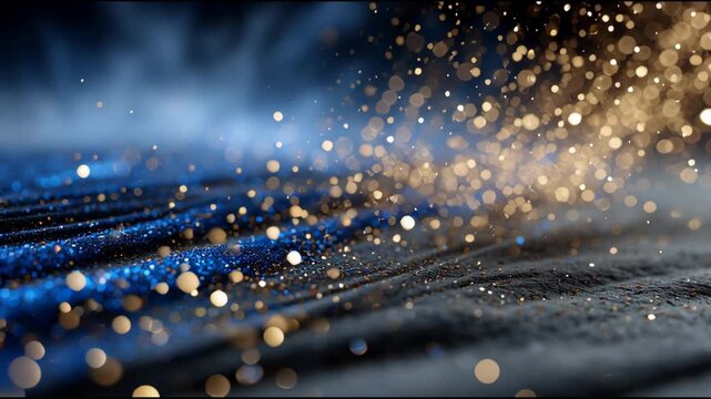 A blue and gold background with a lot of sparkles. The sparkles are scattered all over the background, creating a sense of movement and energy. The blue and gold colors give the image a warm