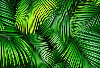 Obraz premium Tropical palm leaves arranged in a natural frame, lush green foliage, palm leaves, plant frame
