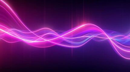 Abstract neon light waves in shades of pink, purple, and blue flow across a dark background.