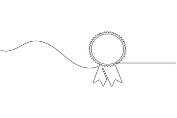 Award medal with ribbon continuous one line drawing minimalist winning award badge vector illustration