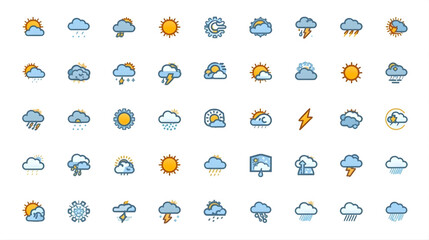 Diverse collection of colorful weather forecast icons