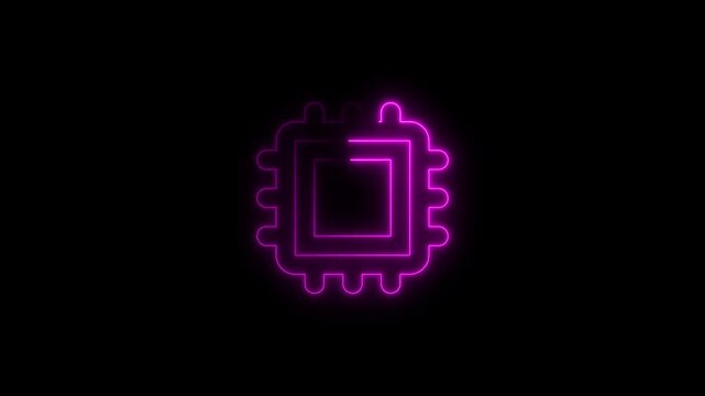 Pink Neon CPU Chip Icon on Black Background processor