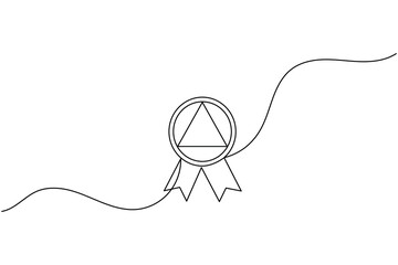 Obraz premium Award medal with ribbon continuous one line drawing minimalist winning award badge vector illustration