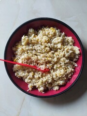 A dish of fried rice with spices and other ingredients. This dish is one of Indonesia's national dishes.