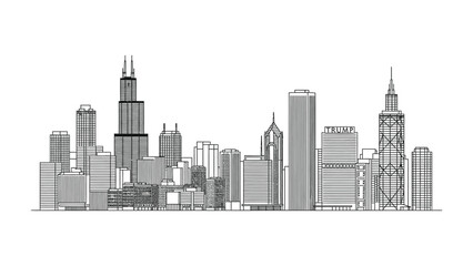 Fototapeta premium Chicago Skyline: The iconic skyline of Chicago, a testament to architectural innovation and urban development, showcasing a harmonious blend of skyscrapers.