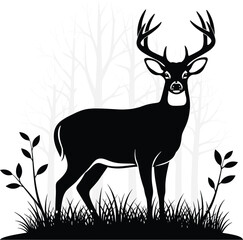 Classic silhouette of a deer with antlers standing in a light forest clearing. A versatile and elegant design for nature, wildlife, or outdoor themes.