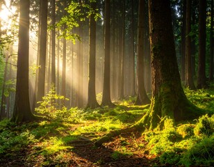 Sunlit Forest Path - A Serene Woodland Scene.