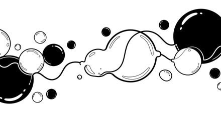 Abstract illustration featuring interconnected black and white spheres, creating a dynamic and flowing design.