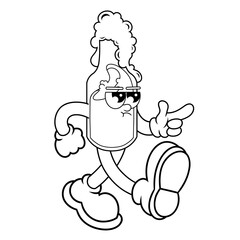 Retro character design of angry beer bottle outline