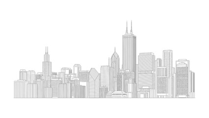 Obraz premium City Skyline Silhouette: A meticulously crafted silhouette of a vibrant cityscape, showcasing the iconic architecture and urban landscape in a monochromatic display of lines and forms.