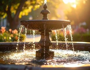 Sunlit Fountain - A Serene Oasis of Water and Light.