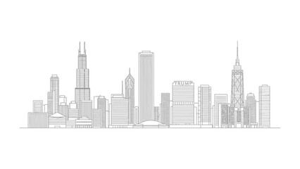 Naklejka premium City Skyline Silhouette: Capturing the intricate silhouette of an urban skyline, with towering skyscrapers and architectural marvels. A symbol of the dynamic metropolises.