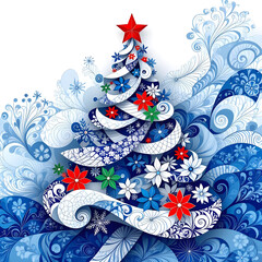 Christmas Tree Blue and White 