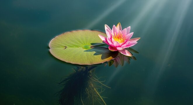 Lotus Blossom on Pond Lily Pad Floral Elegance Water Lily Floating Flower Serene Beauty Nature Tranquility Aquatic Bloom Pure Calmness Reflection