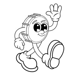 Retro character design of snare drum greets outline