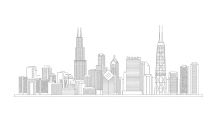 Naklejka premium Urban Silhouette: A minimalist, artistic depiction of a bustling city skyline, showcasing architectural marvels and the vibrant pulse of urban life.