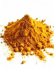 Vibrant Yellow Turmeric Powder Heap on White Background with Soft Shadow