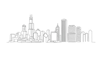 Chicago Skyline: A minimalistic depiction of Chicago's iconic skyline. The architectural masterpiece, showcasing the city's ambition and modernity. A stark and elegant representation.