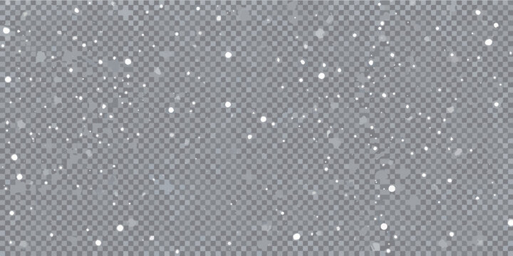Fototapeta Realistic falling snow overlay on a transparent checkered background for winter graphics and design