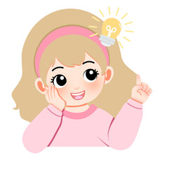 Young Girl with Idea Cartoon Illustration of a Bright Concept