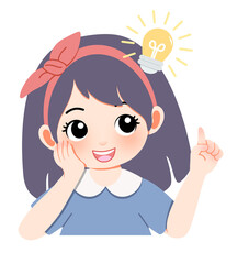 Illustration of a young girl with a lightbulb above her head, symbolizing a bright idea or inspiration