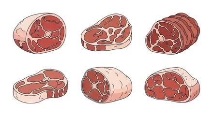 Pixelated Render of Assorted Raw Meat Cuts on White Background