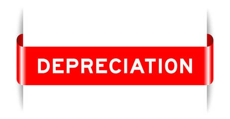 Red color inserted label banner with word depreciation on white background
