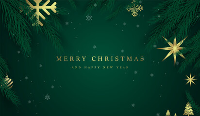 Luxury Merry Christmas banner Concepts vector Design with ElegantText used in Banner Template on dark green background. Vector Illustration Design