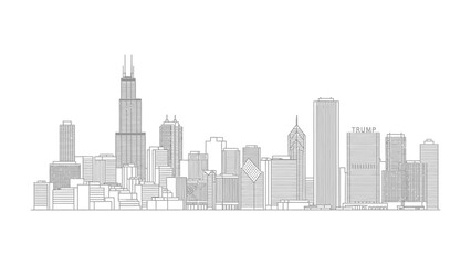 Naklejka premium Urban Silhouette: A minimalist, high-angle representation of a city's skyline, showcasing architectural marvels and the unique character of an urban center.