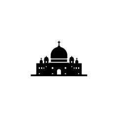 Historical landmark building with domes and cross icon