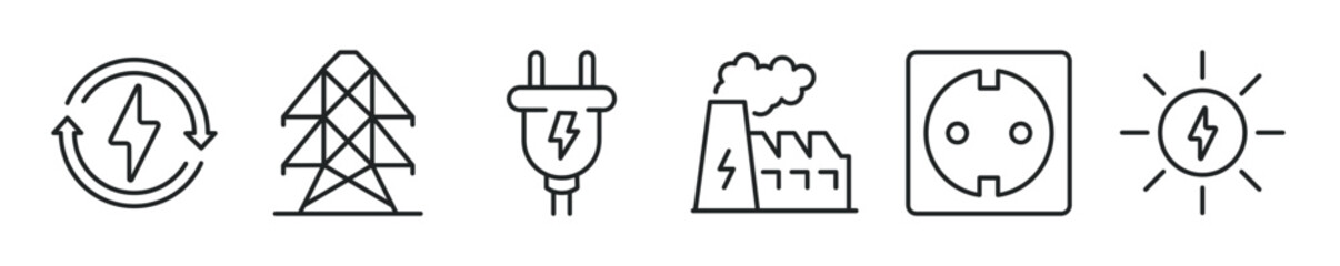 Energy thin line icon set. Web minimal editable stroke icons