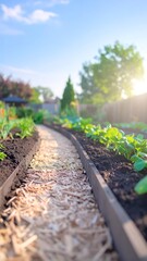 Sunlit Garden Path - A Verdant Oasis of Growth and Tranquility.