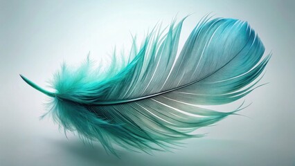 A Single Teal Feather, Gracefully Curving, Displays Intricate Details and Delicate Texture Against a Soft, Pale Background