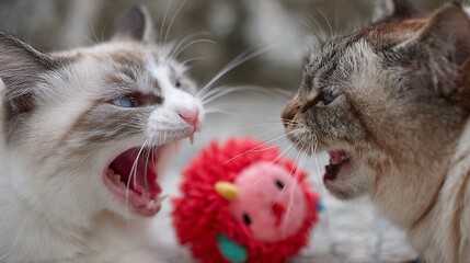 cat fight with toy