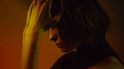 Moody Neon Portrait of Woman with Creative Lighting and Motion Blur