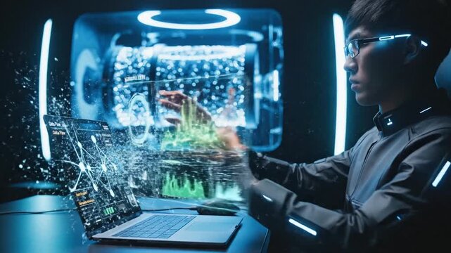 51_Semiconductor Production Process At Electronics Factory Two Scientists In Sterile Suits Taking Out Silicon Wafer From Soldering Jet Printer And Checking It Engineers Creating Hardware Fo 48615413 1