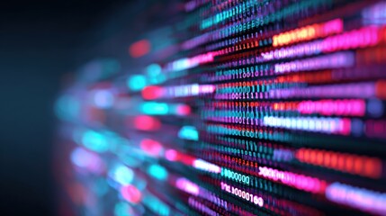 A vibrant display of binary code in various colors, representing the digital world and technology's impact on data processing and communication.