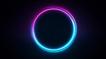 Obraz premium Vibrant dual-color neon ring glows against a deep dark background