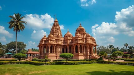 Fototapeta premium Discover tranquility at Nalanda's Shree Rishabhdev Jain Temple. Peaceful photography opportunities, Jain teachings in Hindi.