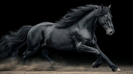 Fototapeta premium Majestic Black Stallion in Motion