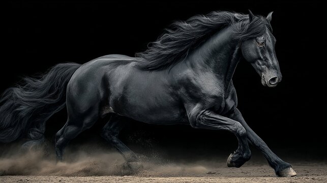 Majestic Black Stallion in Motion