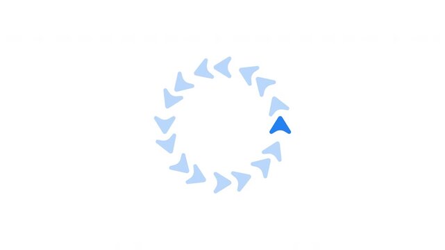 Rotating circular blue arrowheads loading animation. Arrows running in circle. Animated throbber on transparent background. UI design 4K video for download, upload. Progress indicator, buffering