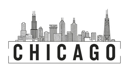 Fototapeta premium Chicago Cityscape Sketch: A stylized sketch of the Chicago skyline, capturing the iconic architecture and urban character, showcasing its unique silhouette and metropolitan charm.