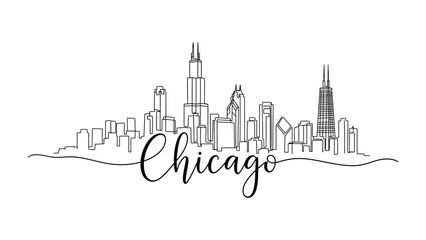 Chicago Skyline: A refined line-drawing presents the iconic Chicago skyline, capturing the architectural beauty of the city with a sleek and modern aesthetic.