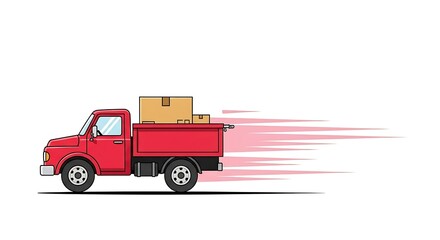 Red delivery truck shipping boxes fast transport service logistics distribution vehicle moving goods