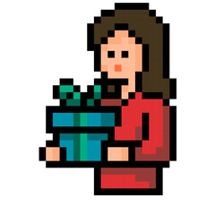 Fototapeta premium Woman Holding Gift Pixel Art